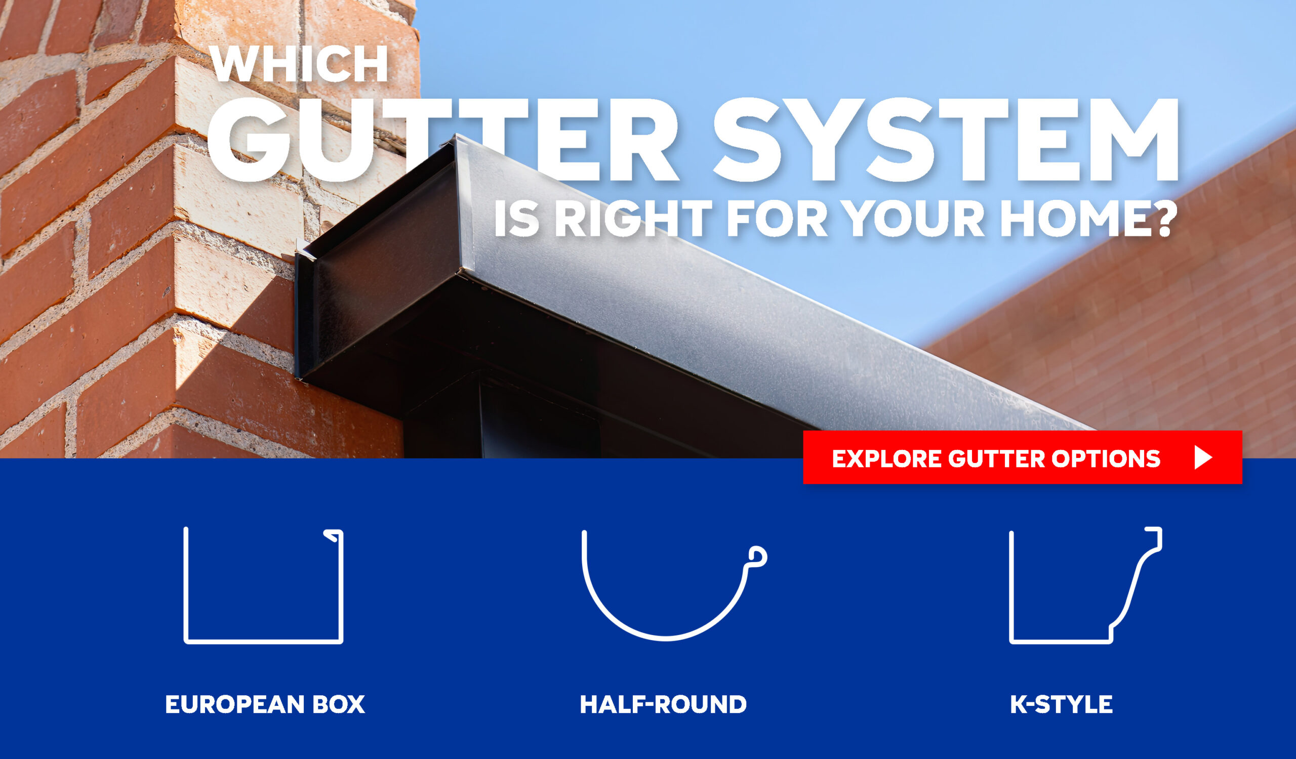 Comparison of European box, half-round, and K-style gutter systems offered in Tucson, Arizona